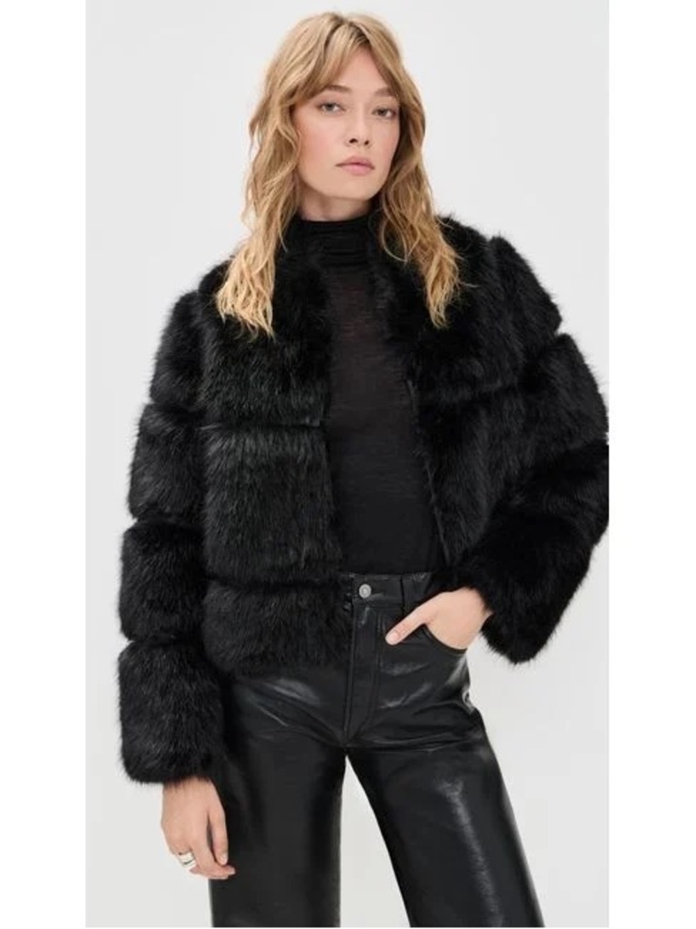 Apparis Sai Black Faux-Fur Short Coat